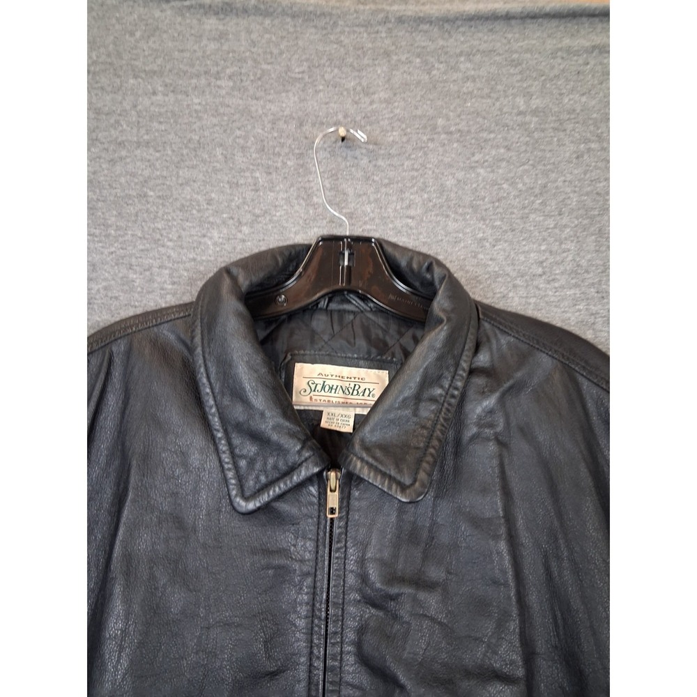 St Johns Bay Mens Jacket 2XL Black Leather Bomber Motorcycle Y2K VTG Classic - Picture 2 of 10